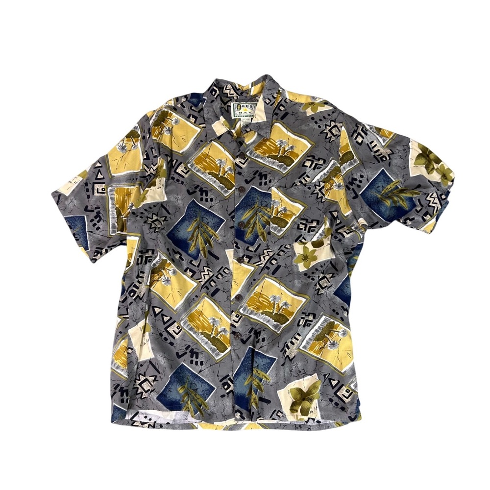 Hana Bay Island Style Men's L Rayon Aloha Hawaiian Shirt Tropical Trees‎